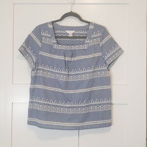 Christopher & Banks Square Neck Cotton Top Short Sleeves Embroidery Size Medium
